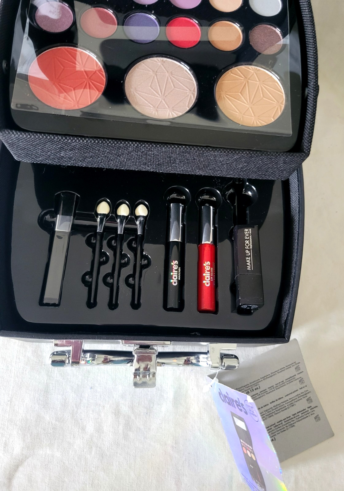 NEW Claires 22 Pc Makeup Set Studded Black Case Eyeshadow Mascara Lip Gloss $50