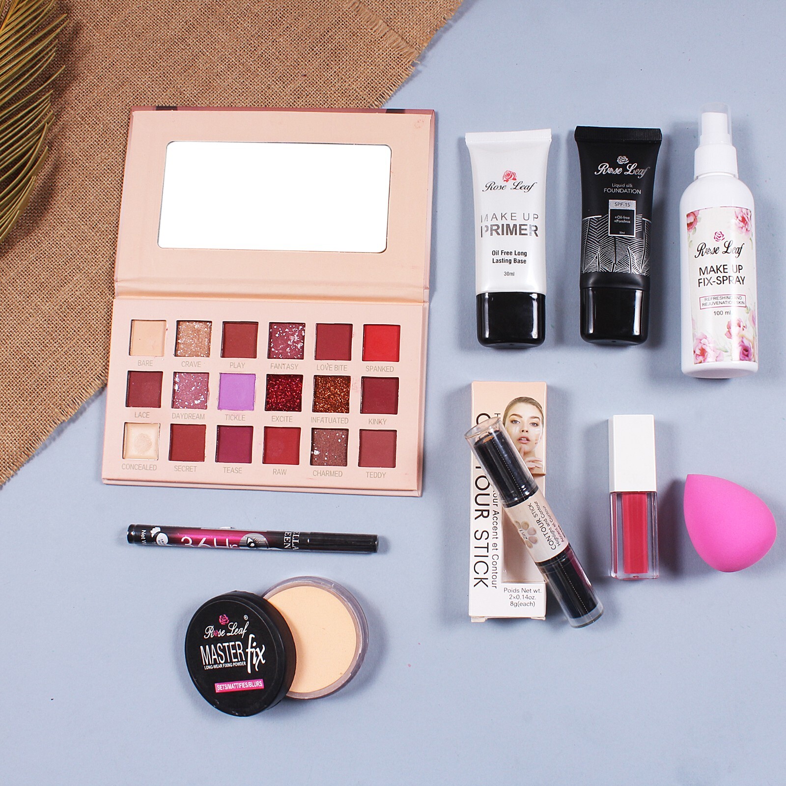 Blender,Contour Stick,Face Primer,Eyeshadow,MakeupFixer,Foundation,Lipstick,
