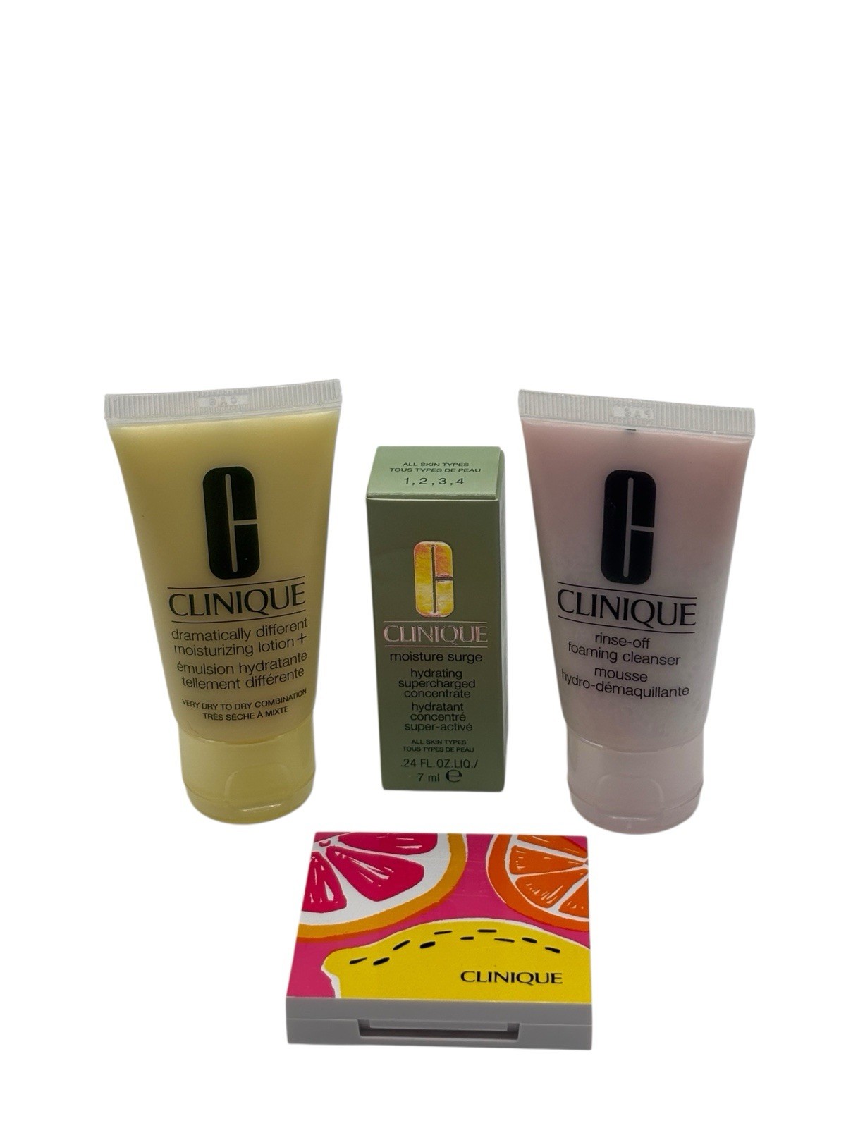 Lot Of 4 Clinque Samples Lot Show Duo, Cleanser, Lotion, And Moisture Surge