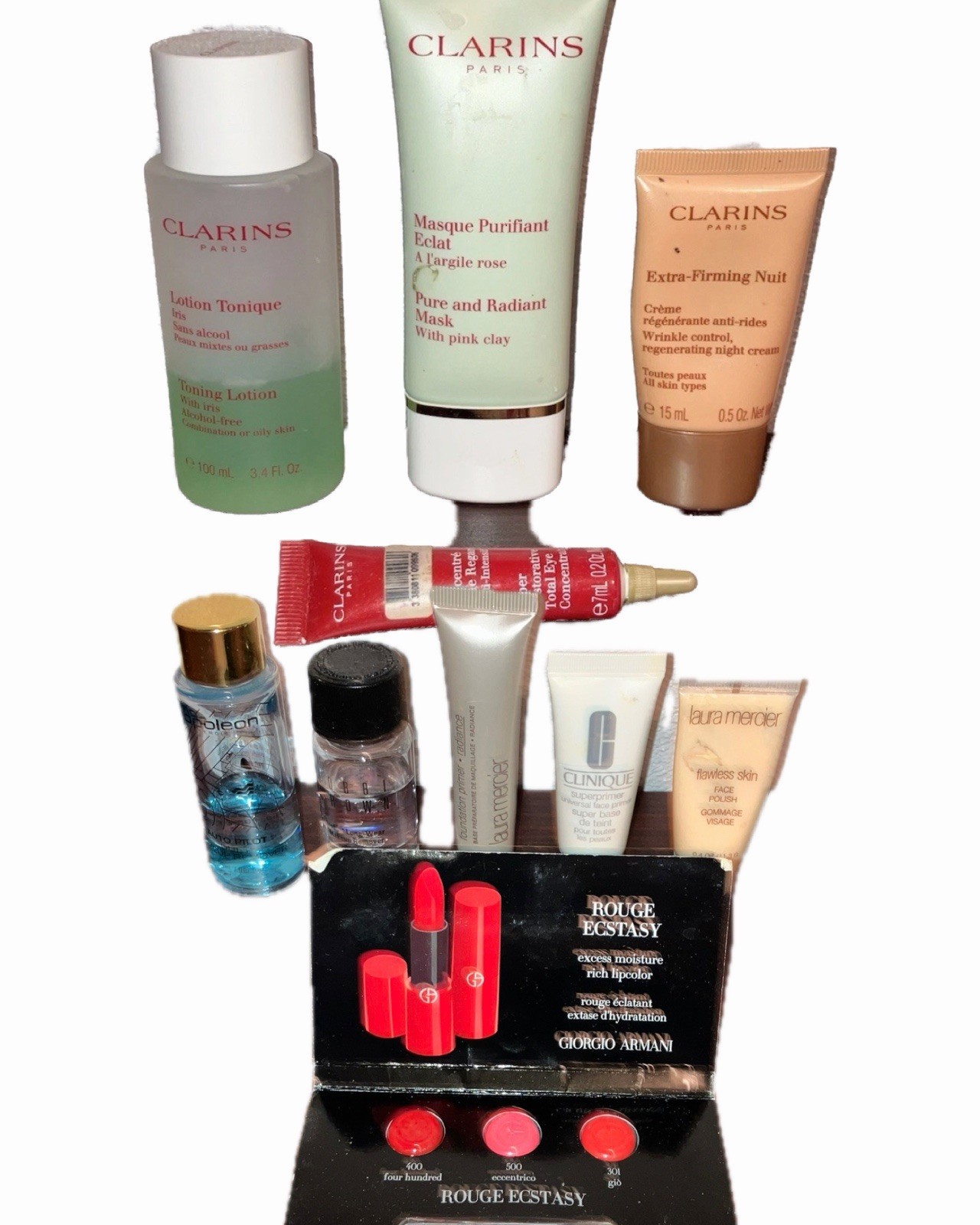 13pc Designer Beauty Lot: Clarins Skincare, Laura Mercier, Armani, Bobbi Brown
