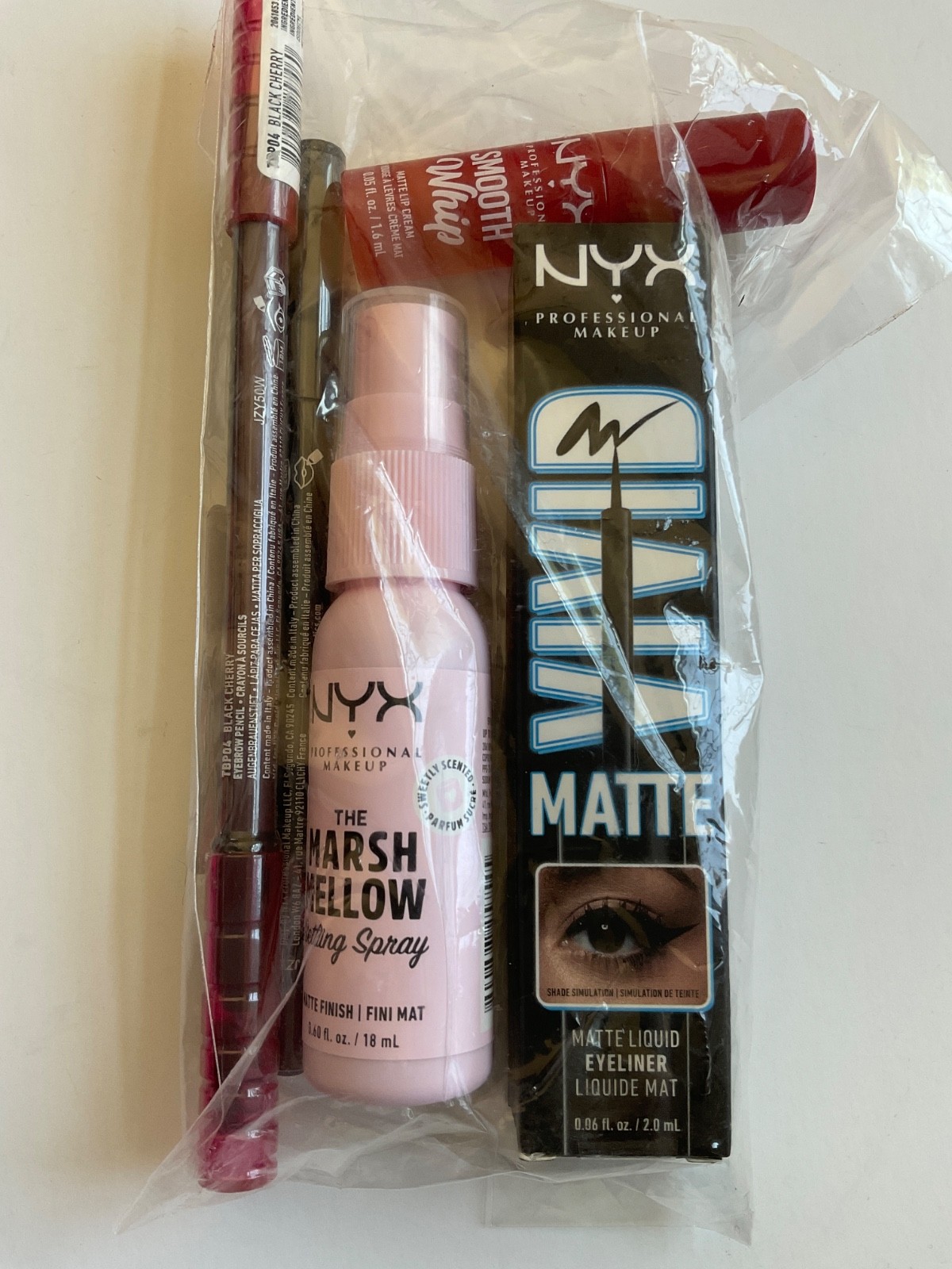 NYX Cosmetics 6 Pc. Makeup Blush Eye Liner Lip Liner Spray Set Bundle NEW