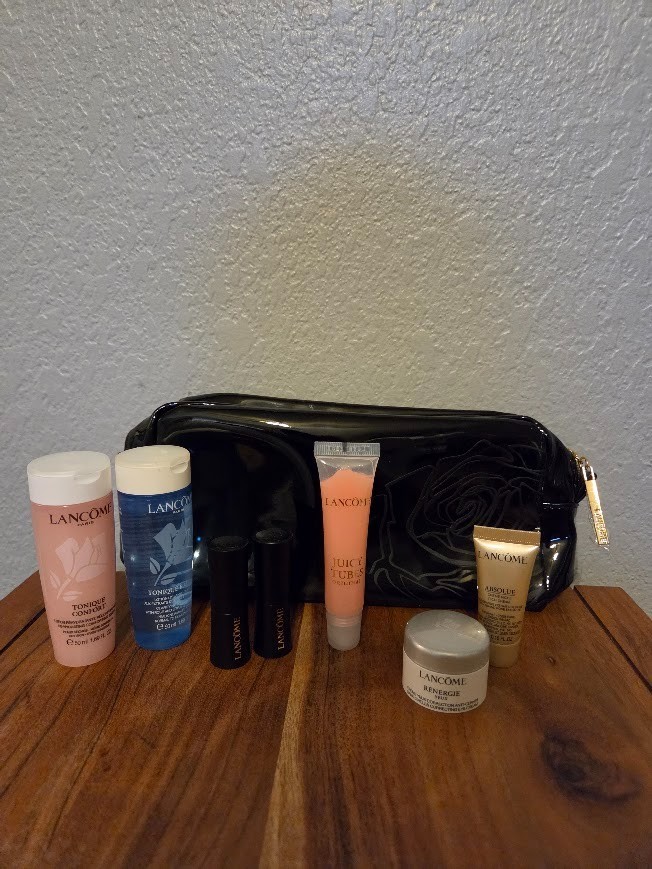 NEW Lancôme Gift Set Lot 8pc Black Rose Makeup Bag