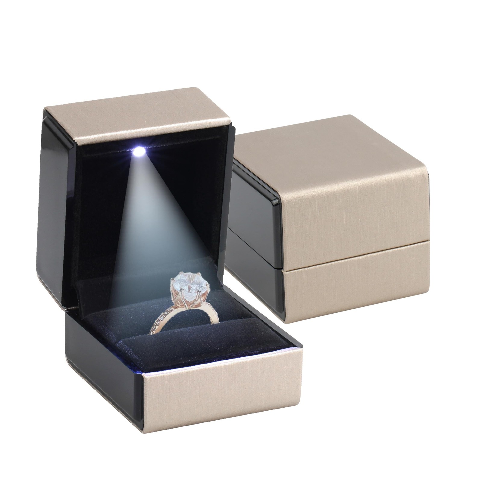 Novel Box Square Shaped Gold Ring Box With LED Light 2.25X2X2.5 Inches – Jewe…