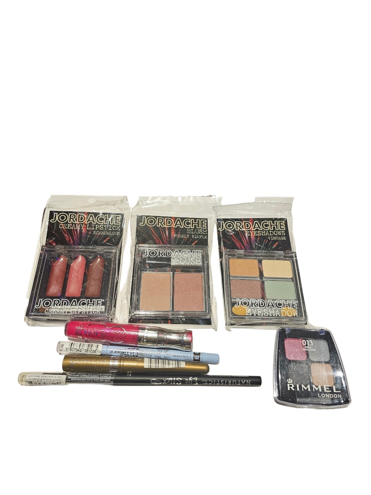 Assorted Makeup Lot 8 Pcs Jane Rimmel Jordache Eyeliner Lip Gloss Blush