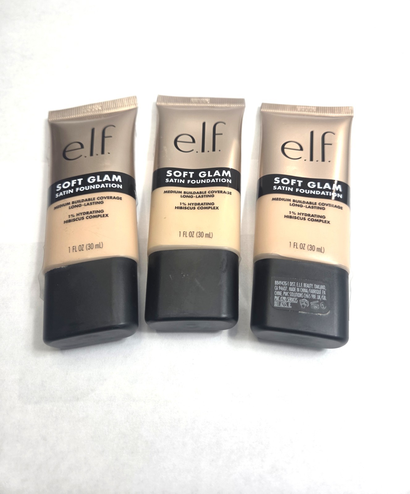 e.l.f. Soft Glam Satin Foundation Bundle Lot of 3 – 1 fl oz (30 mL) Each – Brand