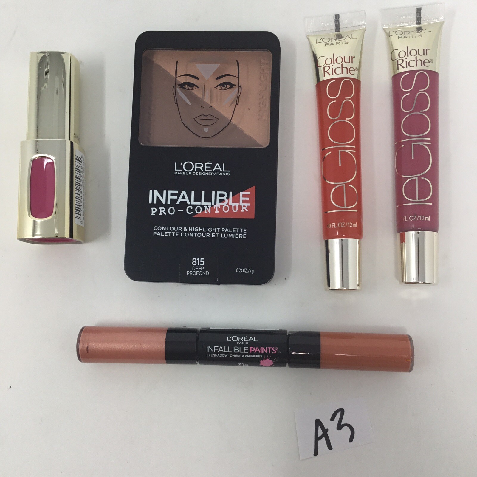L’oreal 5 Pc Le Gloss Colour Riche Lip Pink Eye Shadow Highlight Contour Deep A3