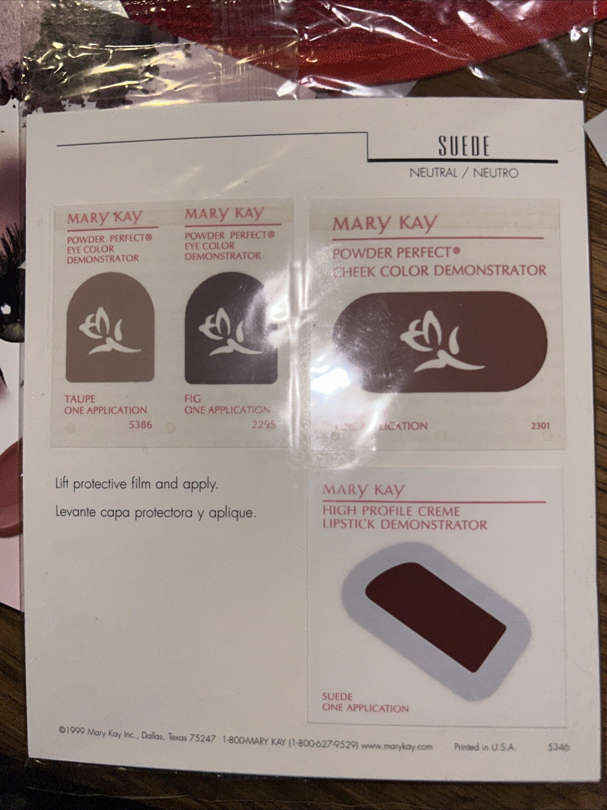 Mary Kay sample Color Cards 1 Pack 5 Cards. SUEDE
