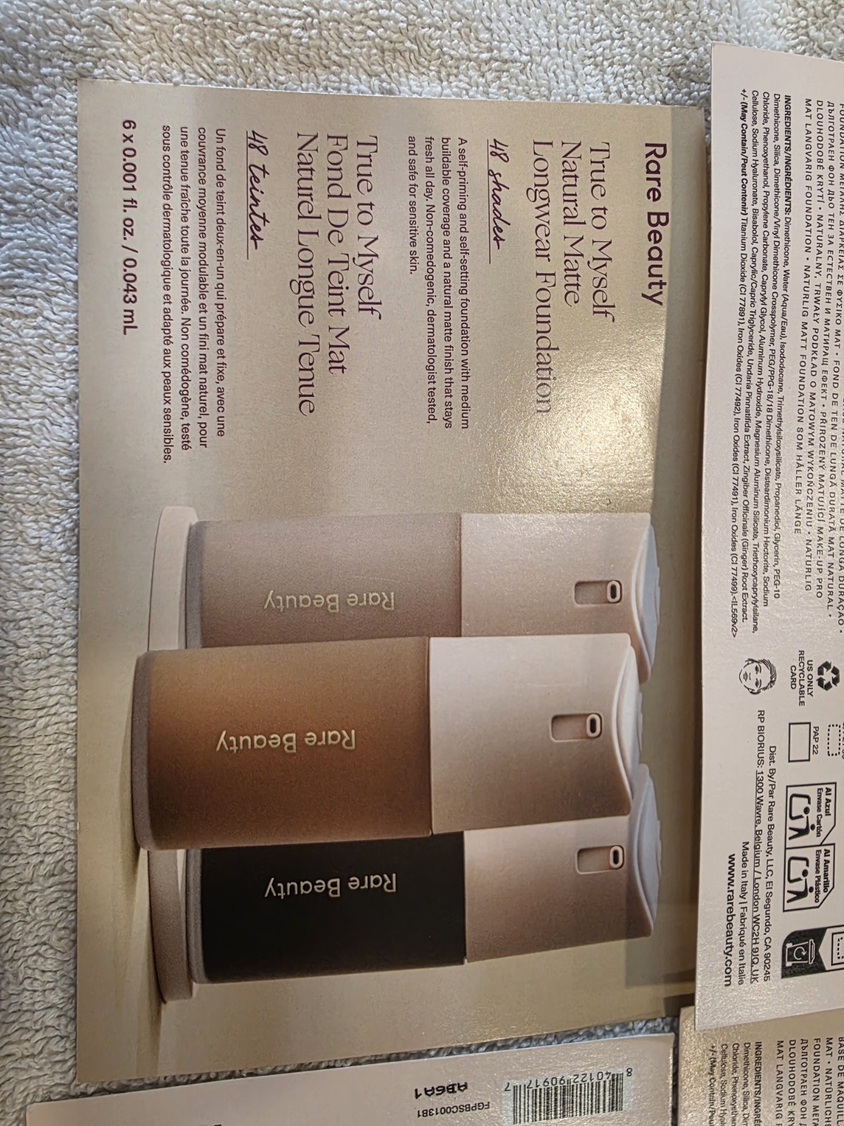 Rare Beauty true to myself foundation sample cards x4