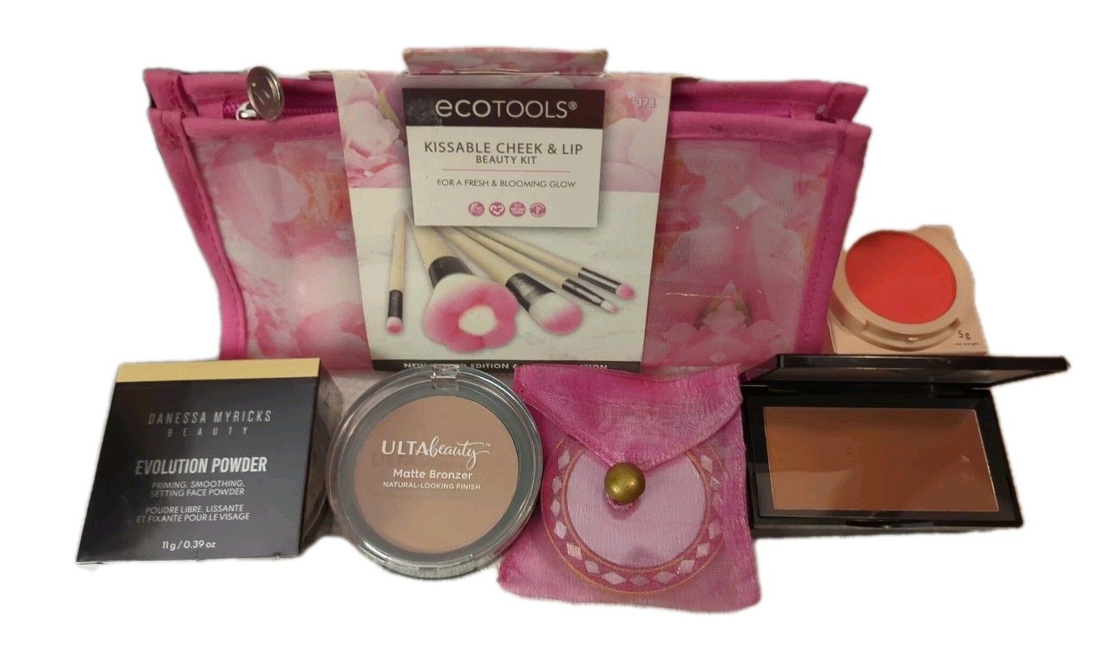 Lot of Facial Makeup Bronzer, Face Powder, Lipstick, Brushes With Bag