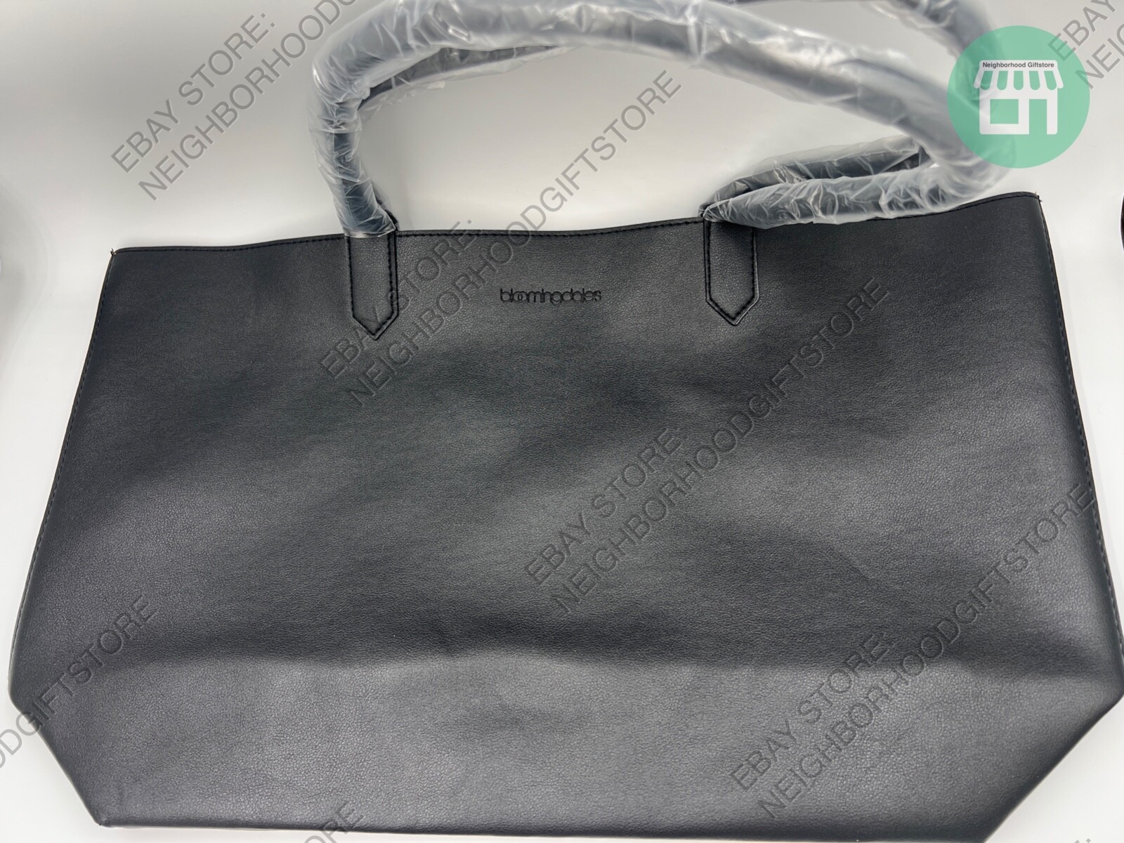 Bloomingdale Tote Bag BLACK Faux Leather LARGE Size 18″x11″x5″ NEW PICTURES.