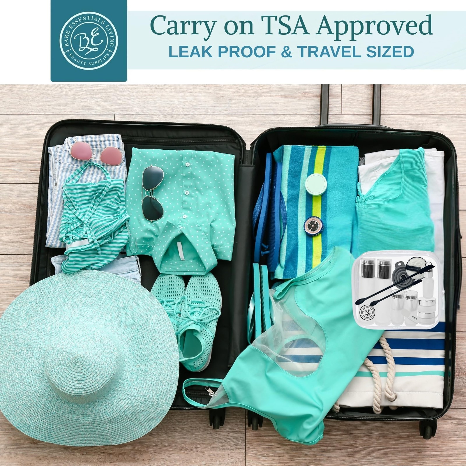 14 Pcs Travel Skincare Containers Set-TSA Approved Toiletry Bag & Glass Trave…