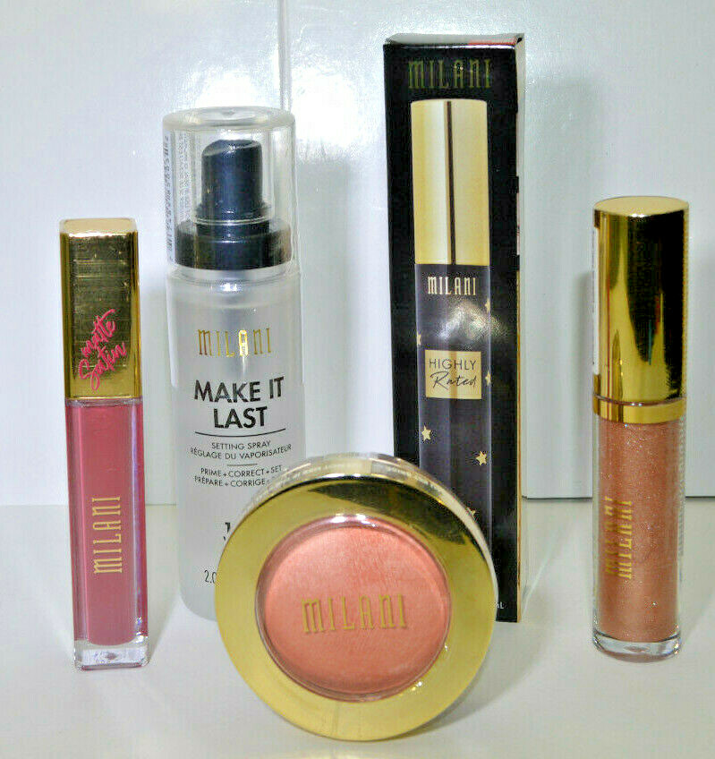 MILANI Makeup set 5: Amore Satin Matte Lip, Plumper, Powder Blush, Mascara, Spra