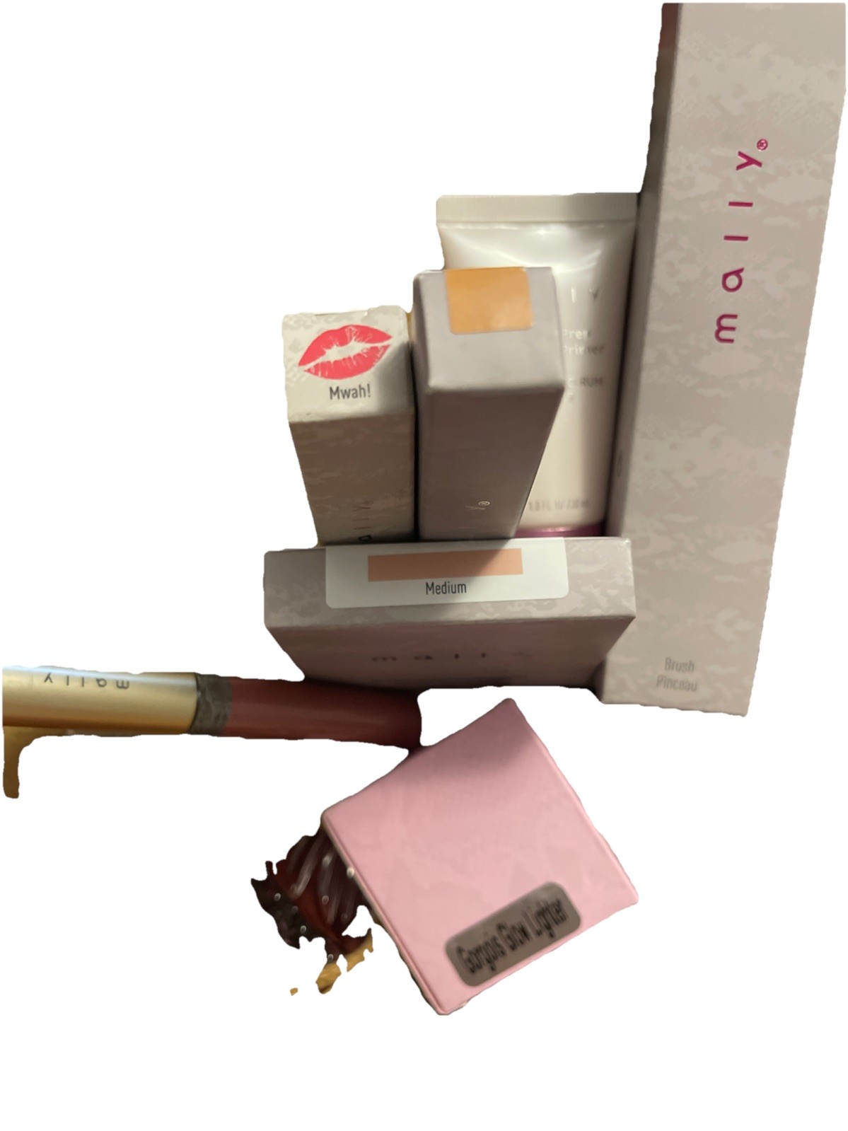 9 pc MALLY Makeup ,shine, Glow, Kiss, Concealer, Primer, Blush, Foundation, Brsh