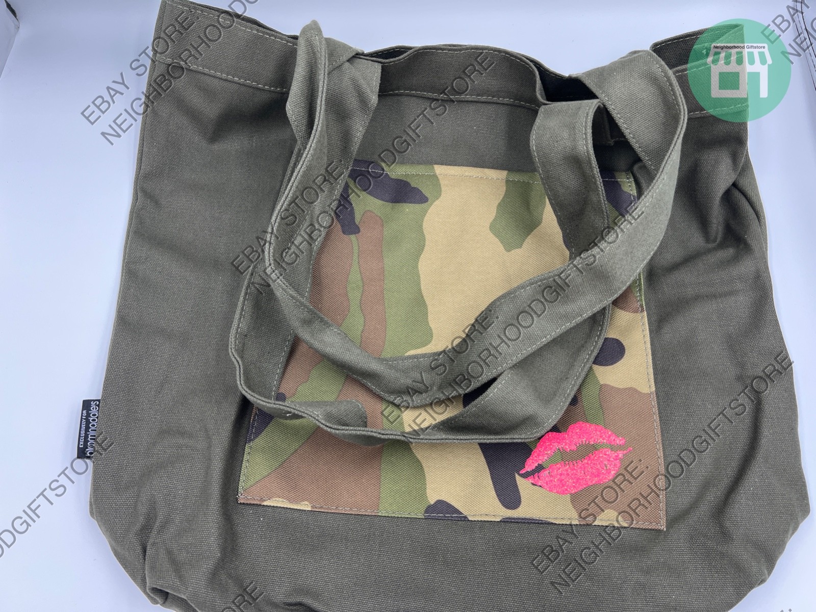 Bloomingdale Tote Bag GREEN ARMY LARGE Size 16″x14″x6″ NEW PICTURES.