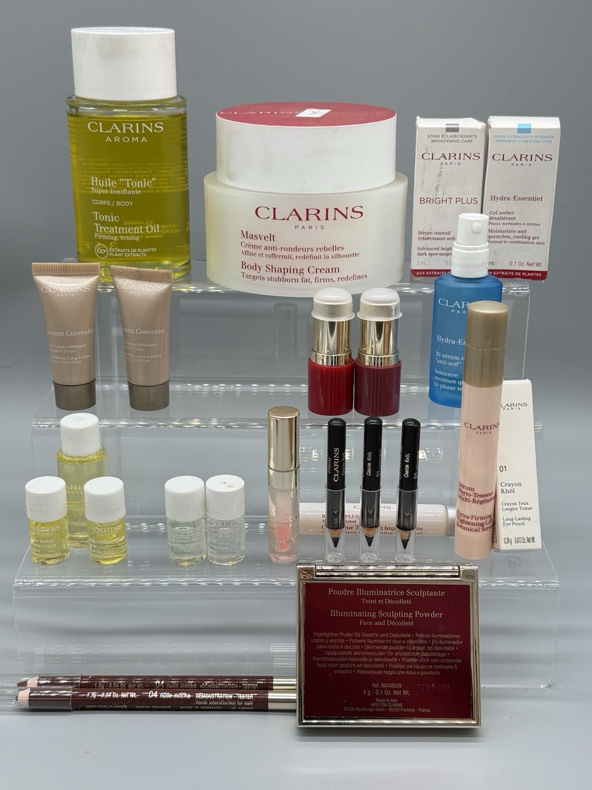 WHOLESALE LOT OF 63 MIXED/ASSORTED CLARINS PARIS BEAUTY PRODUCTS