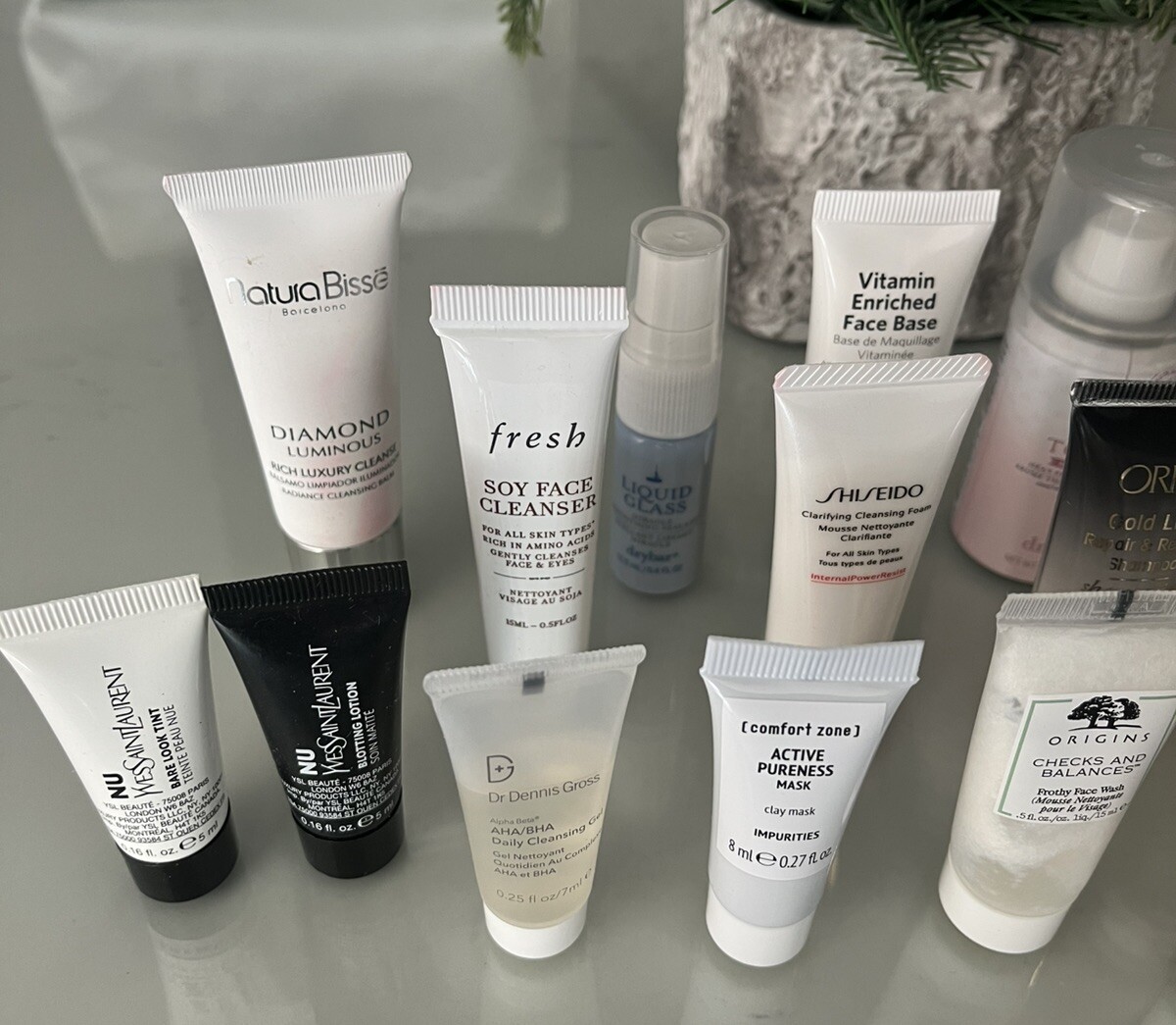 Lot of 32 Travel & Sample Beauty Products Skin/Makeup YSL/Oribe/Kiehls NEW