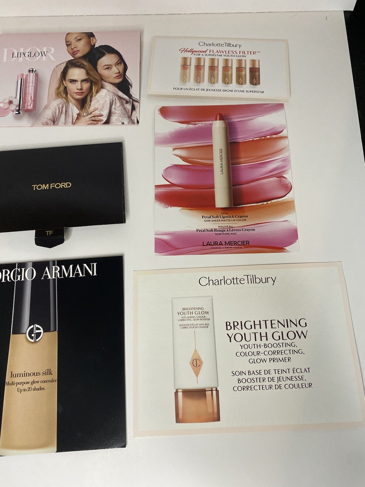 10 Pcs Beauty Makeup Skin Samples Dior Tilbury Armani Lancome Clarins FREE BONUS