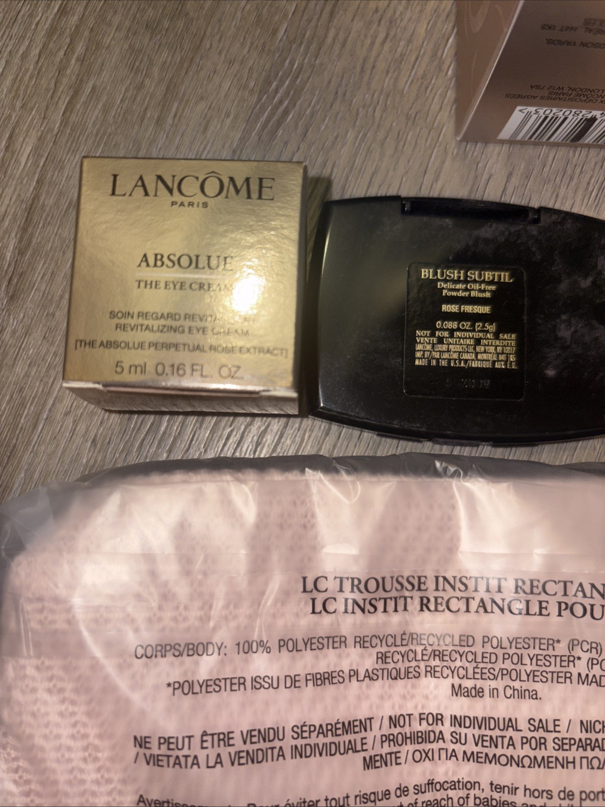 Lancôme Beauty Lot Absolue Soft Cream 15ml+Eye Cream+Blush Subtil+Bi-Facil+Pouch