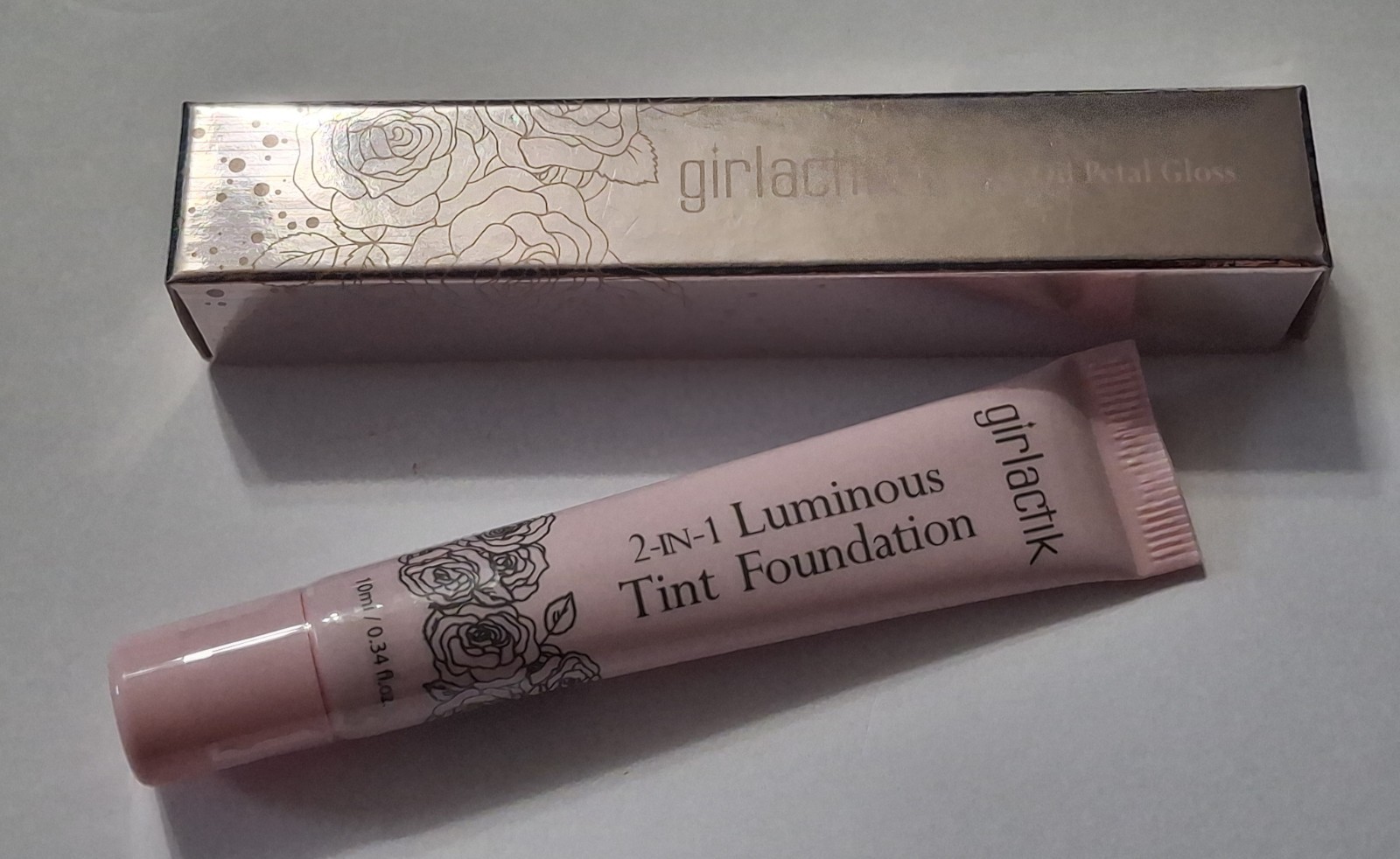 Girlactik 2‑in‑1 Tint Foundation F2Light & Rose Oil Petal Lip Gloss Yara Roll On
