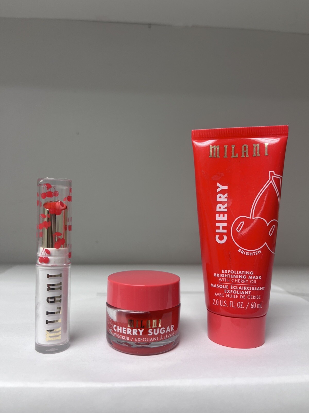 Milani Face Lip Care Set Lipstick Lip Scrub Exfoliating Brightening Mask Cherry