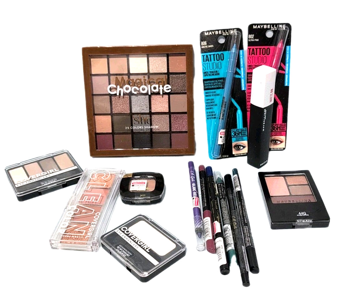 Eye Makeup Bundle 15 Pc Eyeshadow Palette Eyeliner Set Maybelline CoverGirl