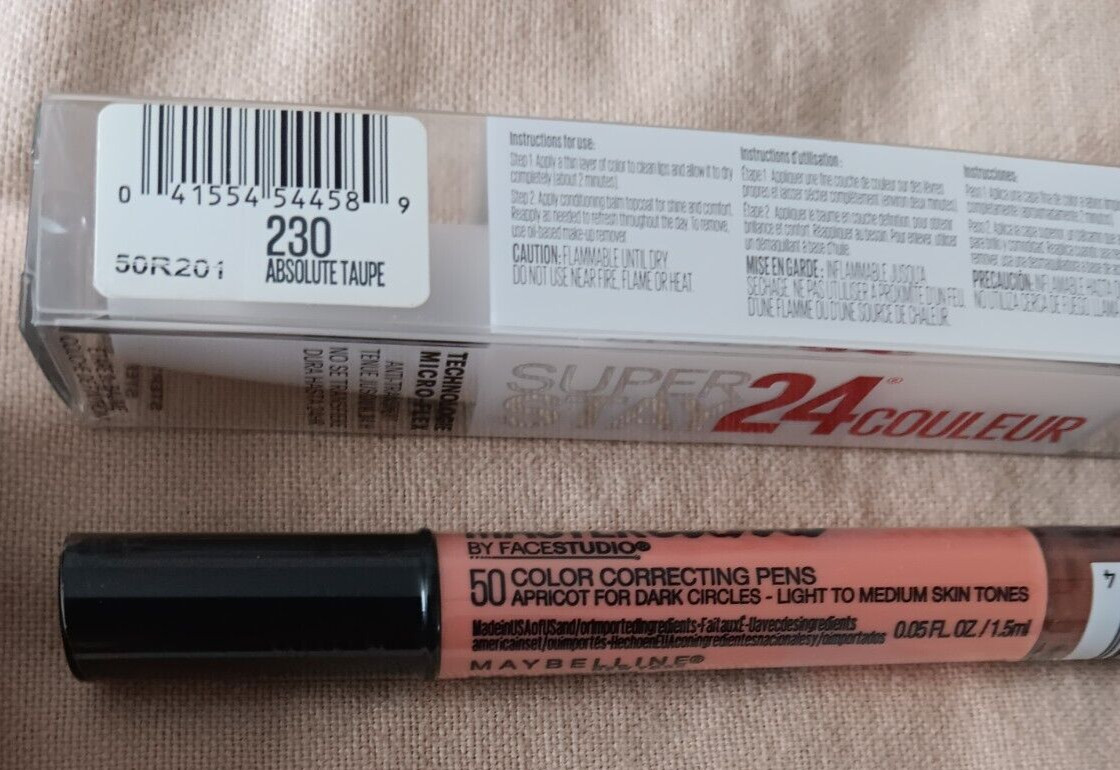Maybelline Highlighter Mascara Color Correcting Pens Taupe 24 HR Lip Color Lot