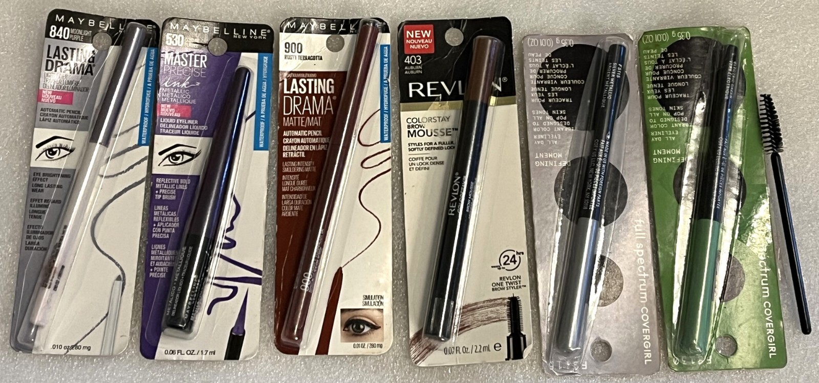 Lot of 6 Eyeliners Pencil, Liquid by Maybelline, Revlon, Full Spectrum Covergirl