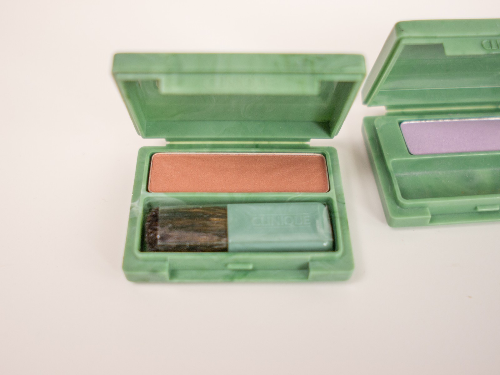 Lot of 7 Vintage Green Clinique Bag Soap Lipstick Powder Eye Shadow Blush Mousse