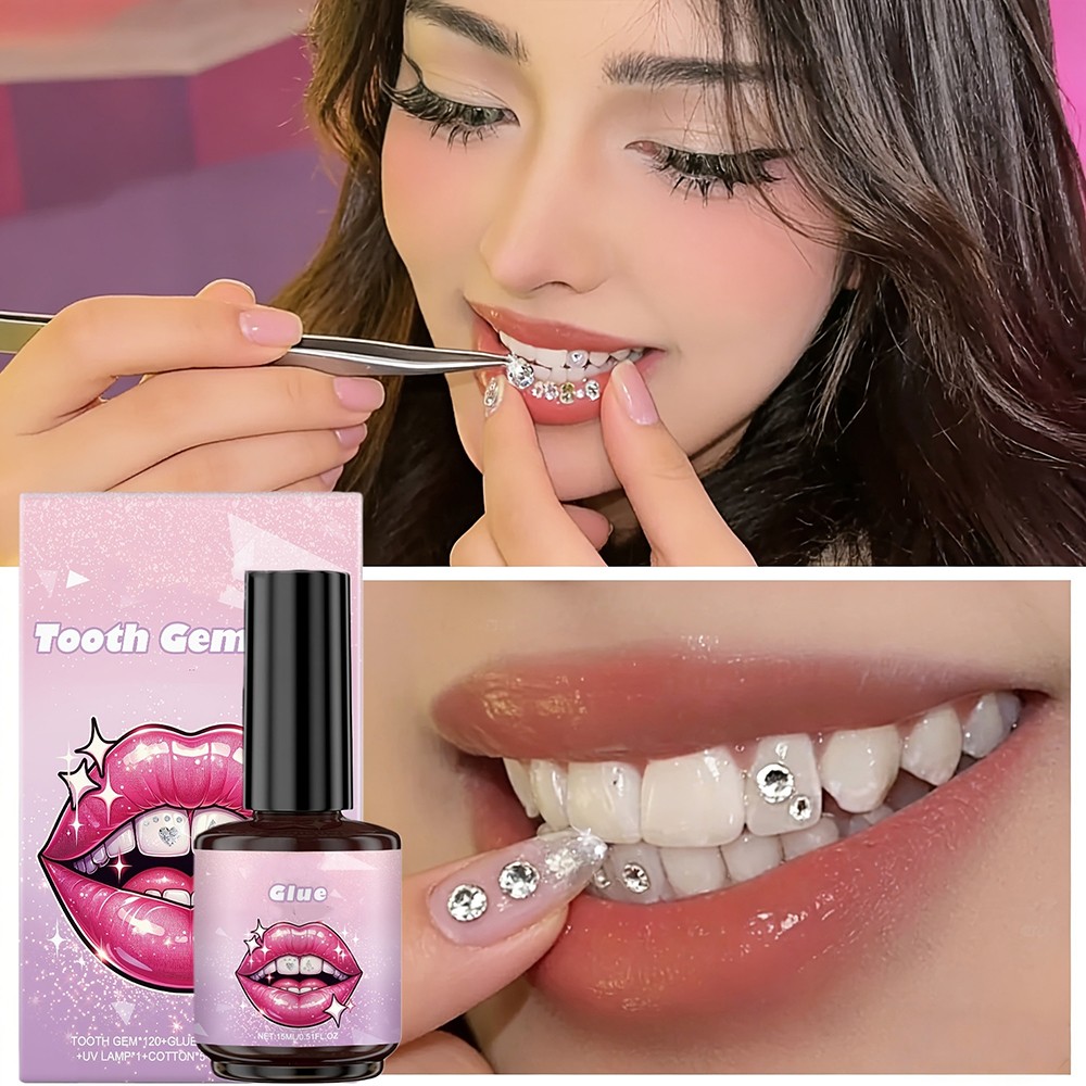 Complete Tooth Gem Kit with Adhesive and UV Light for Sparkling Teeth Decoration