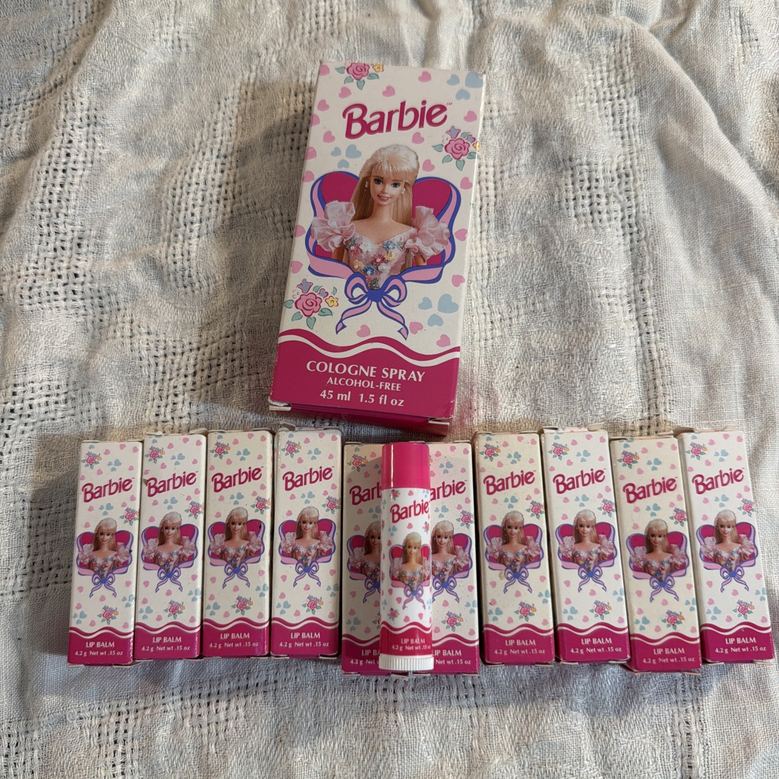Avon Barbie Makeup Lot of 12 Cologne Spray & Lip Balm Lot Vintage NEW!