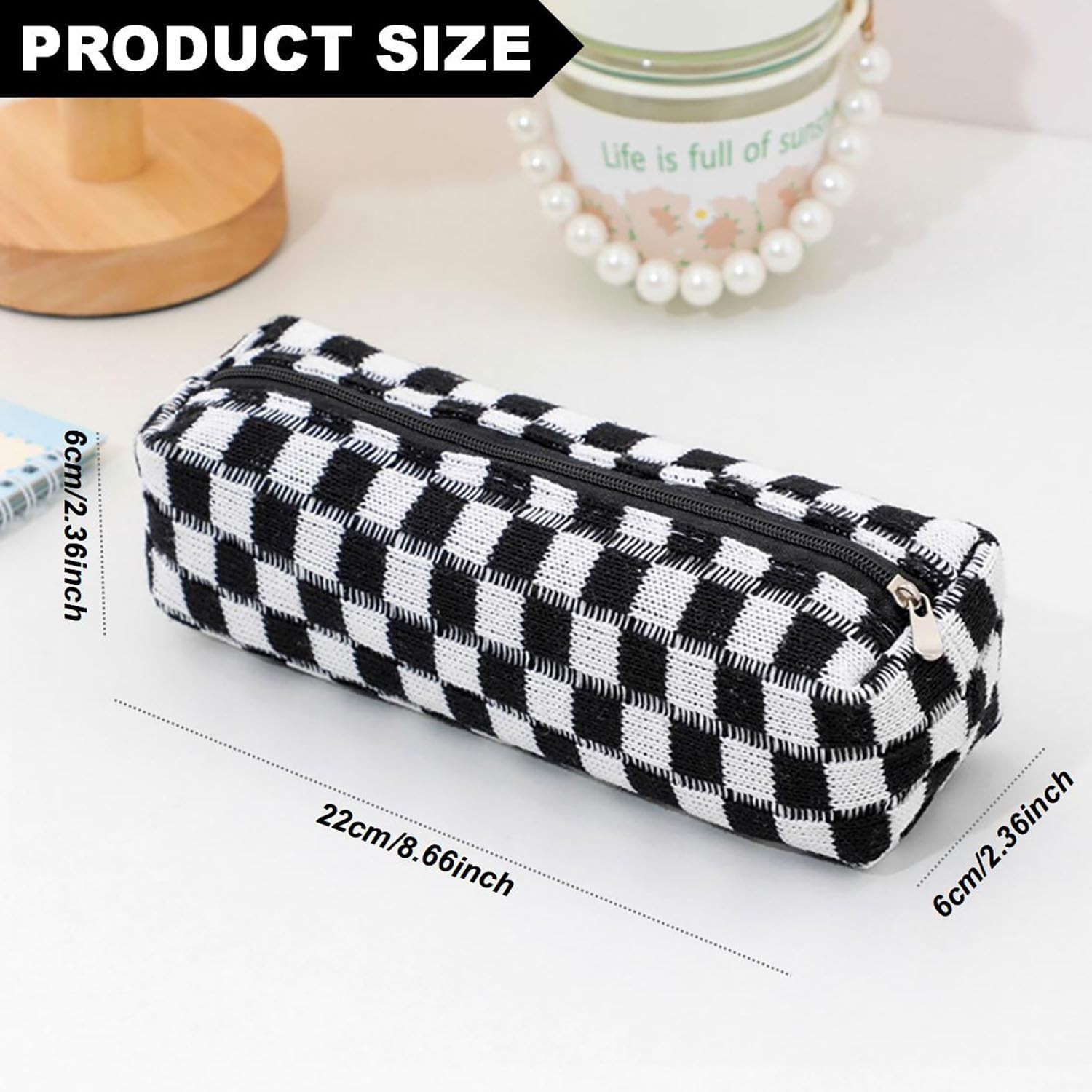 2Packs Checkered Makeup Bag Large Black and White Preppy Comestic Bag Set Tra…