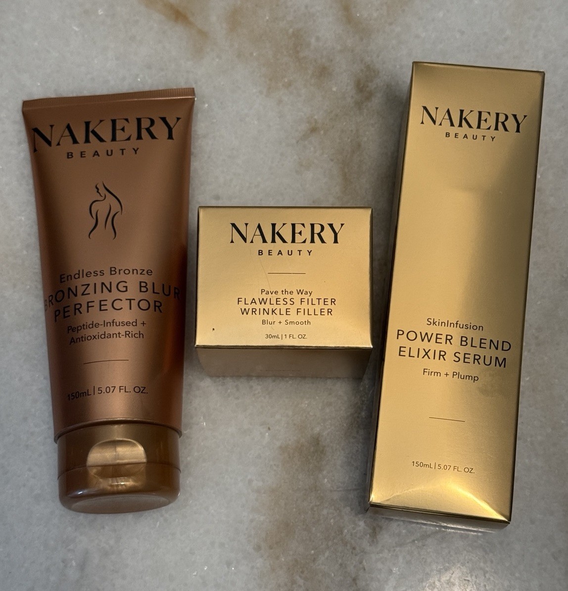 NAKERY Skincare Beauty Bundle, Full Size, Bronzer, Firming Serum, Wrinkle Cream