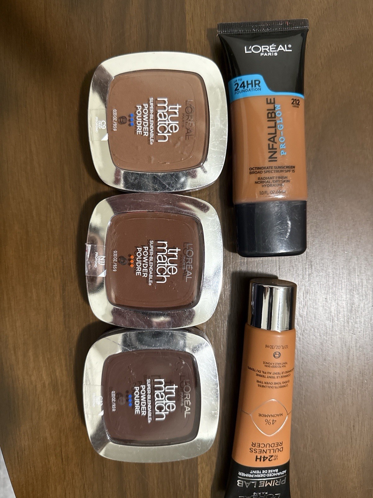 L’Oréal Makeup Lot – Foundation, Primer, 3 Powders – Deep Shades – NEW