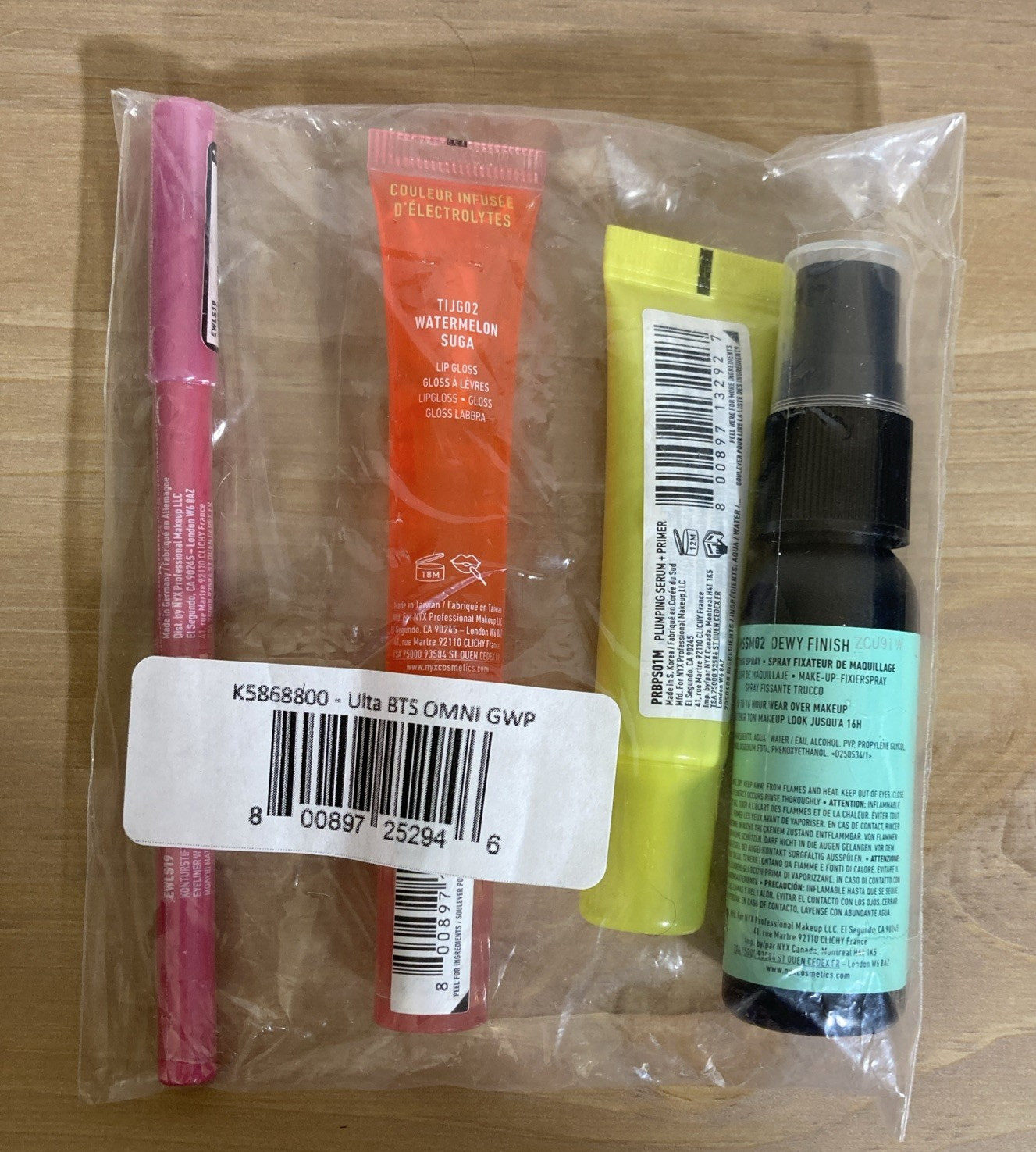 NYX Mini Face Dewy Finish Set Juice Gloss Plump Serum Eye Pink Trial Makeup 4pc