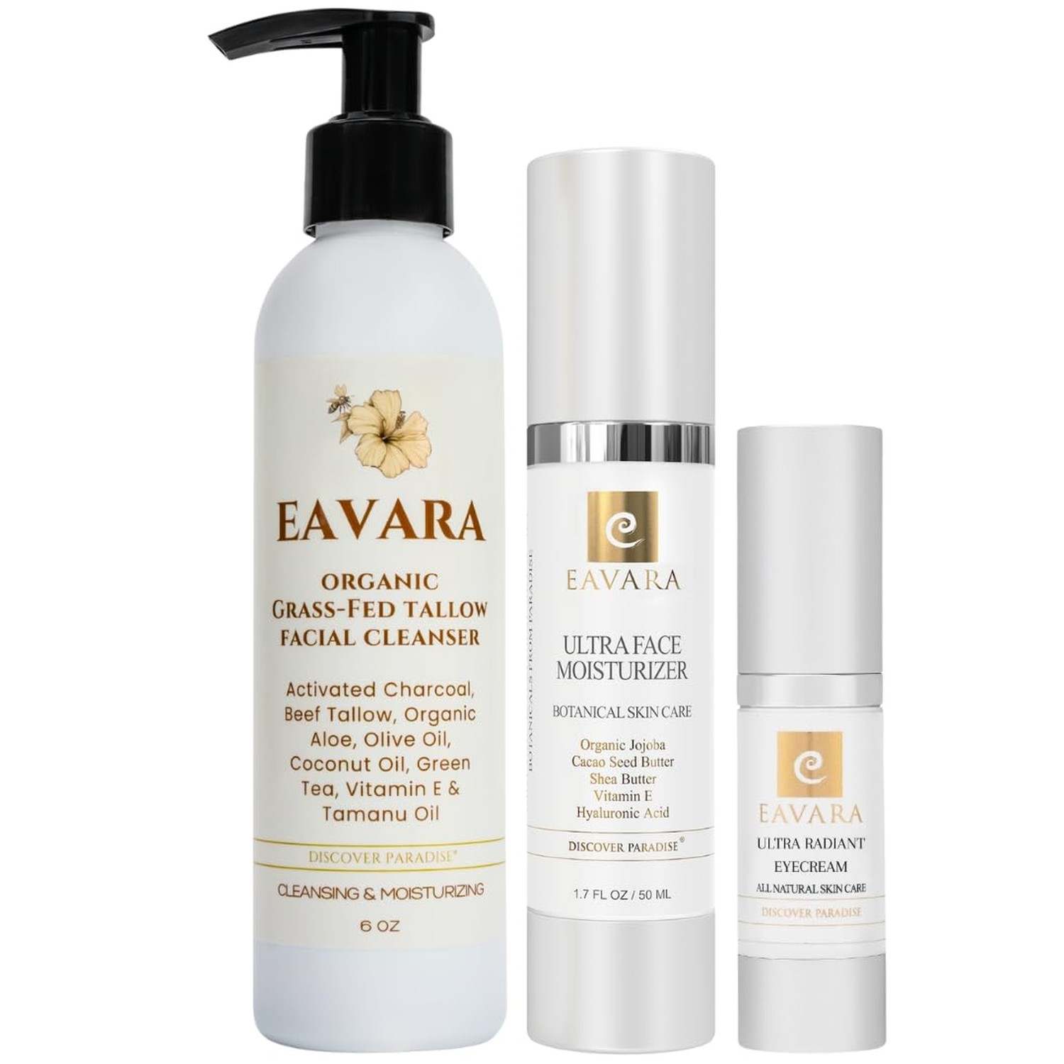 Eye Cream, Collagen Moisturizer, and Beef Tallow Cleanser Set – Organic Sk