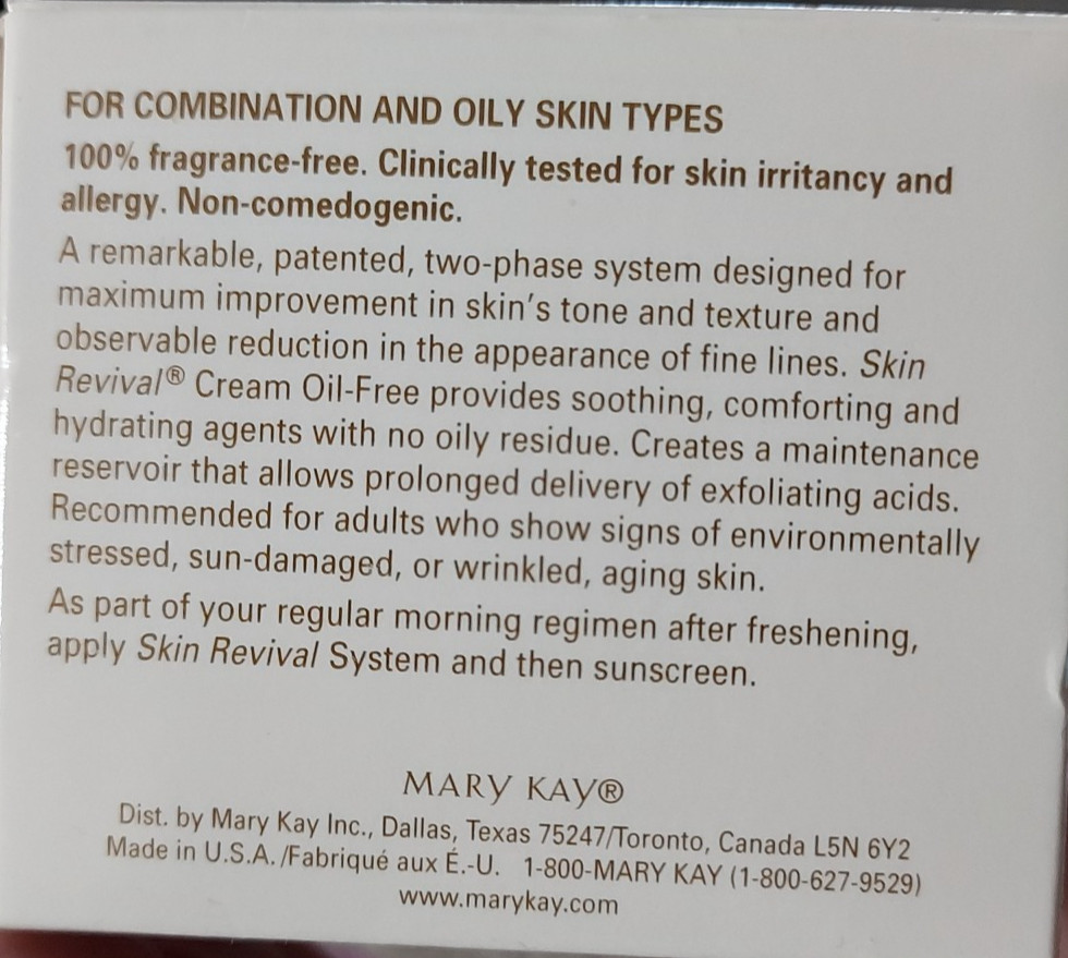 Mary Kay Skin Revival Cream Oil-Free 1.5oz. #2671 NIB NOS W/paddle & Directions