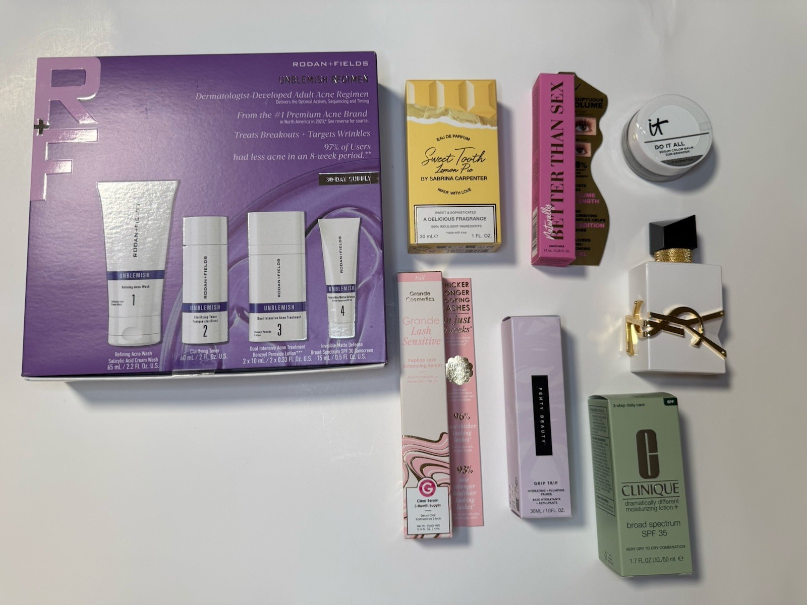 Makeup/Skincare/Perfumes-YSL, Fenty Beauty, Clinique, Rodan+Fields, Too Faced