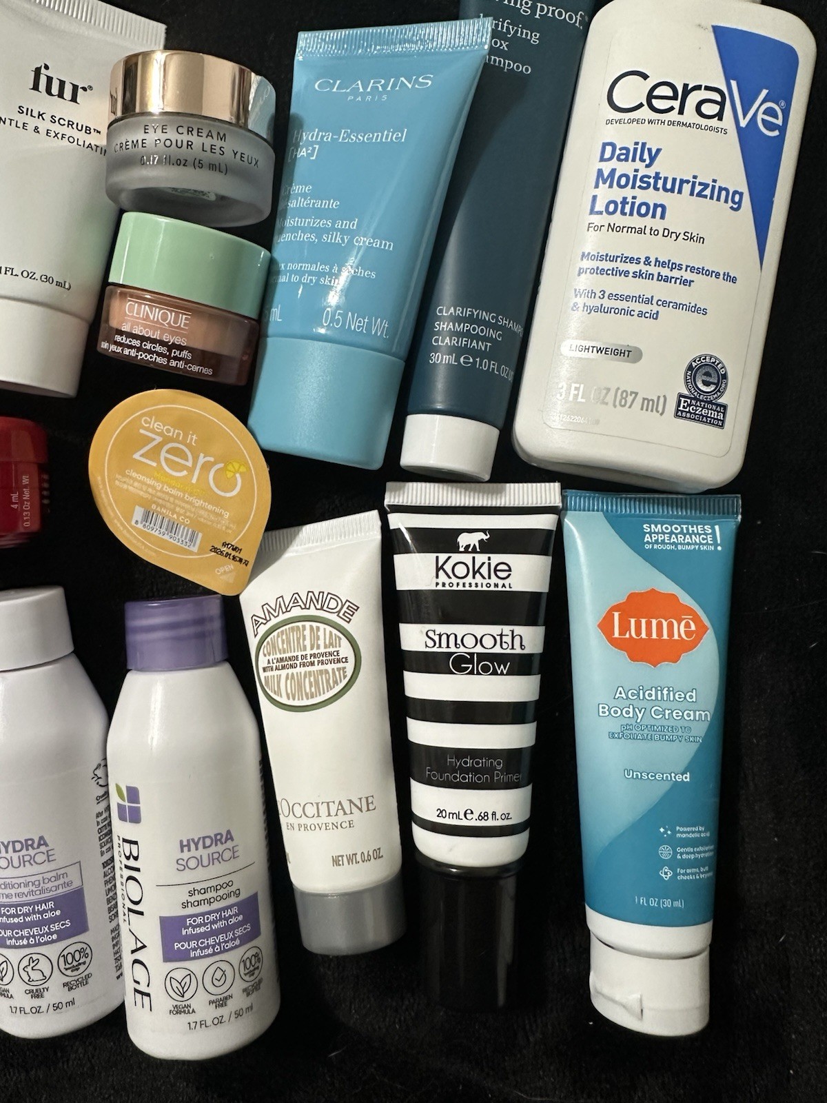 Travel Mini Beauty Items Clinique JLo Biolage Clarins CeraVe Cream Shampoo Etc.