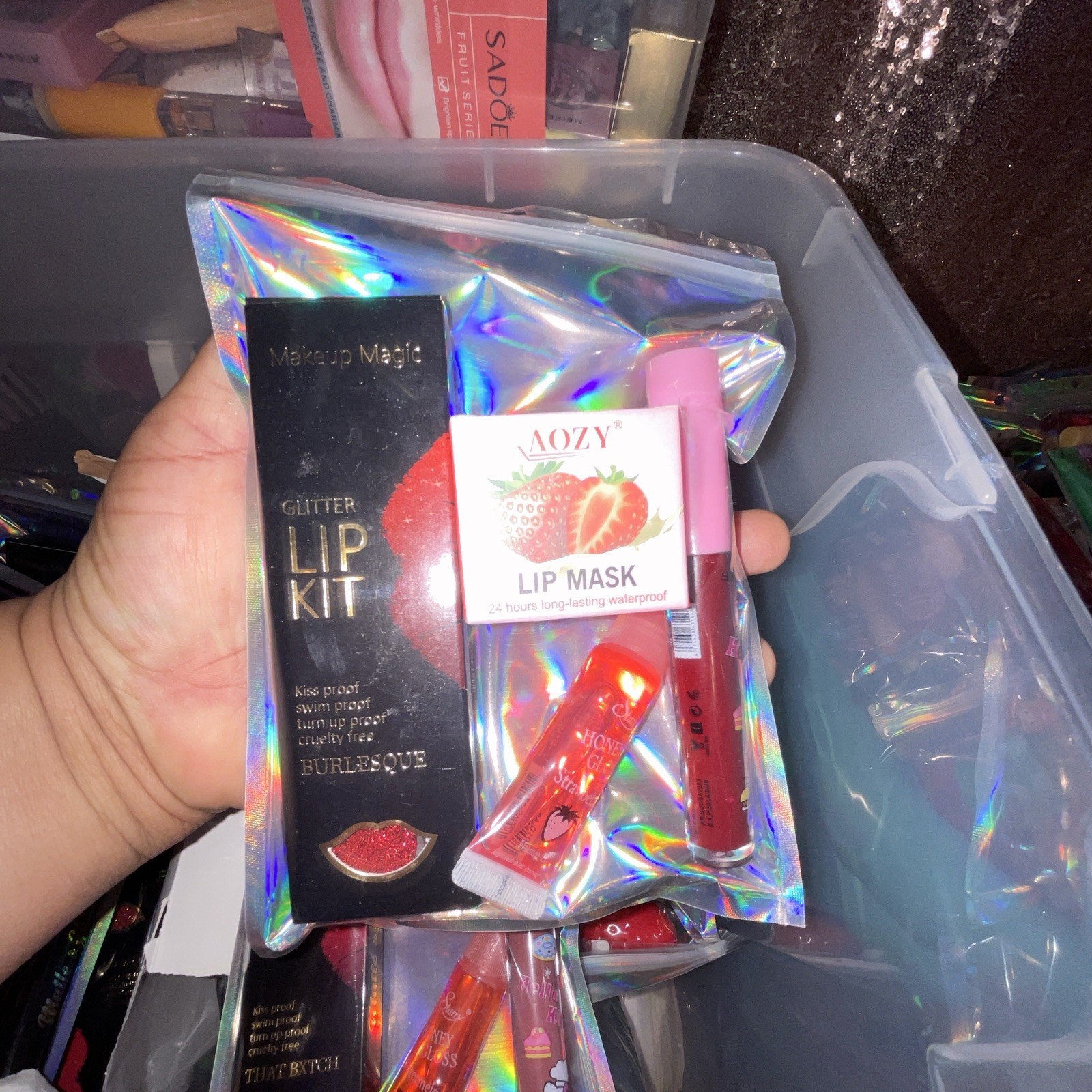 Assorted Full Size Makeup Lot AOZY Lip Mask + Makeup Magic Glitter Kit