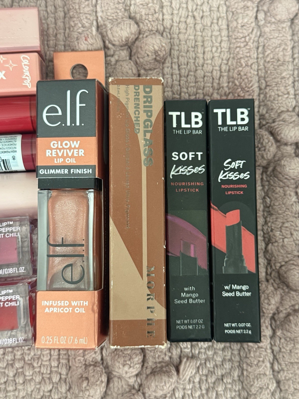 Assorted Lip Makeup Lot e.l.f. Glow Reviver Lip Oil, NYX, ColourPop, TLB, Morphe
