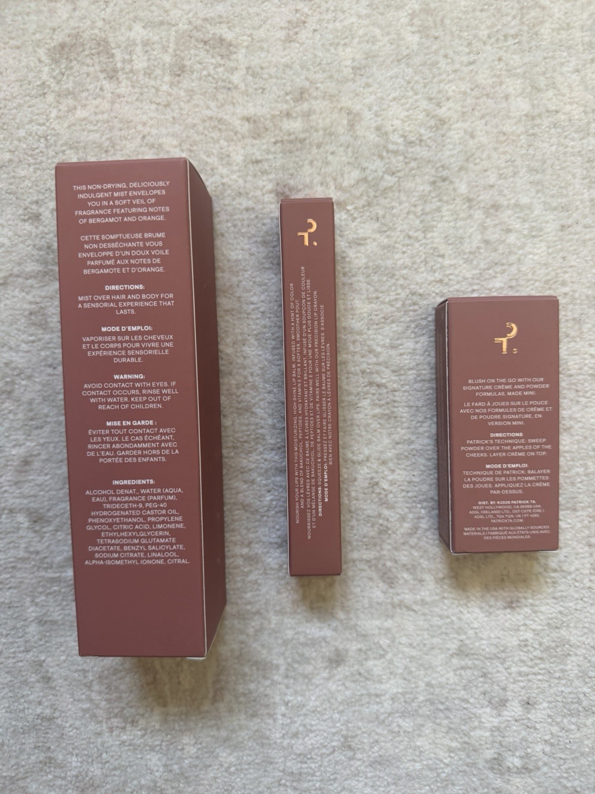Patrick TA Hair/Body Lips and Face 3 Pack Bundle Set Brand New