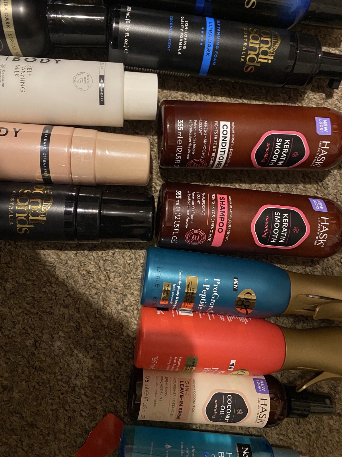 beauty products, make up, eyelashes, tan