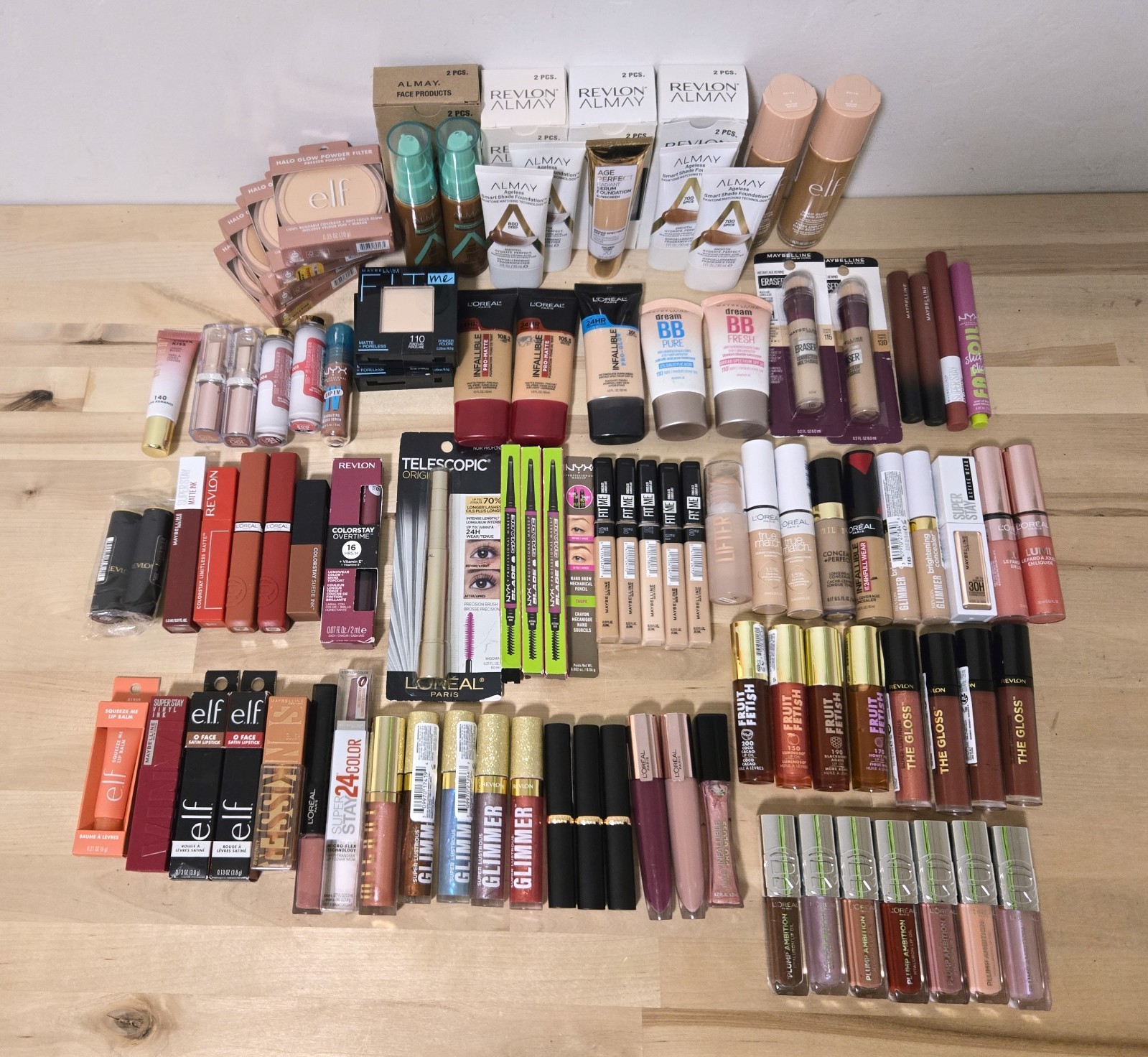 100 Pc Mixed Makeup Wholesale Lot – Revlon Elf Maybelline L’Oreal Milani Nyx