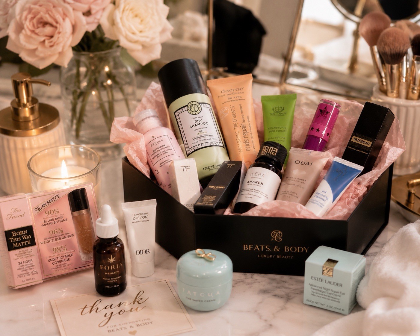 Luxury Beauty Mystery Box 8 Pc Tom Ford Dior Tata Harper Estee Lauder Ouai