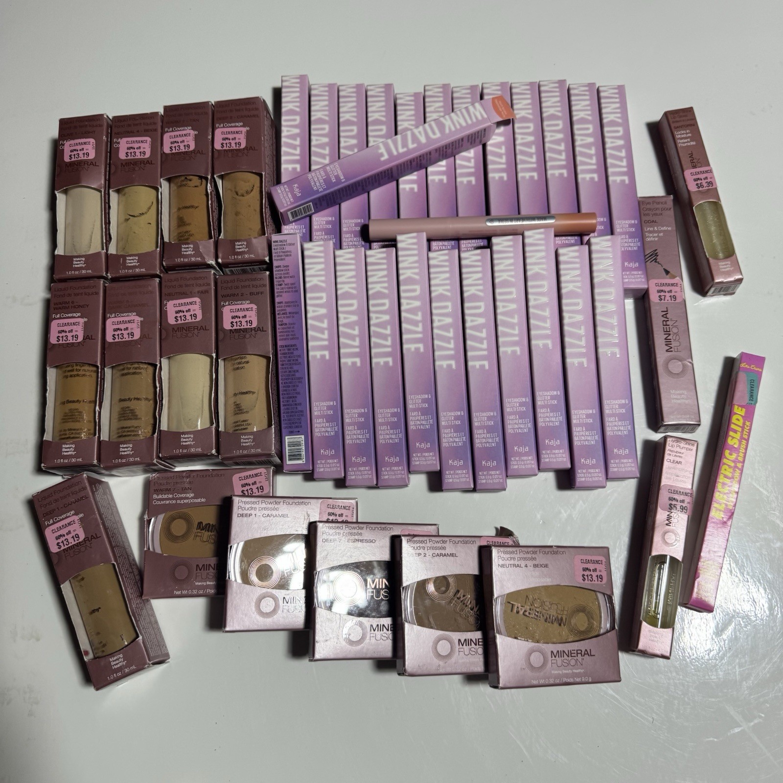 42Pc Mineral Fusion Lot Liquid / Powder Foundation Eyeshadow Lip Plumper