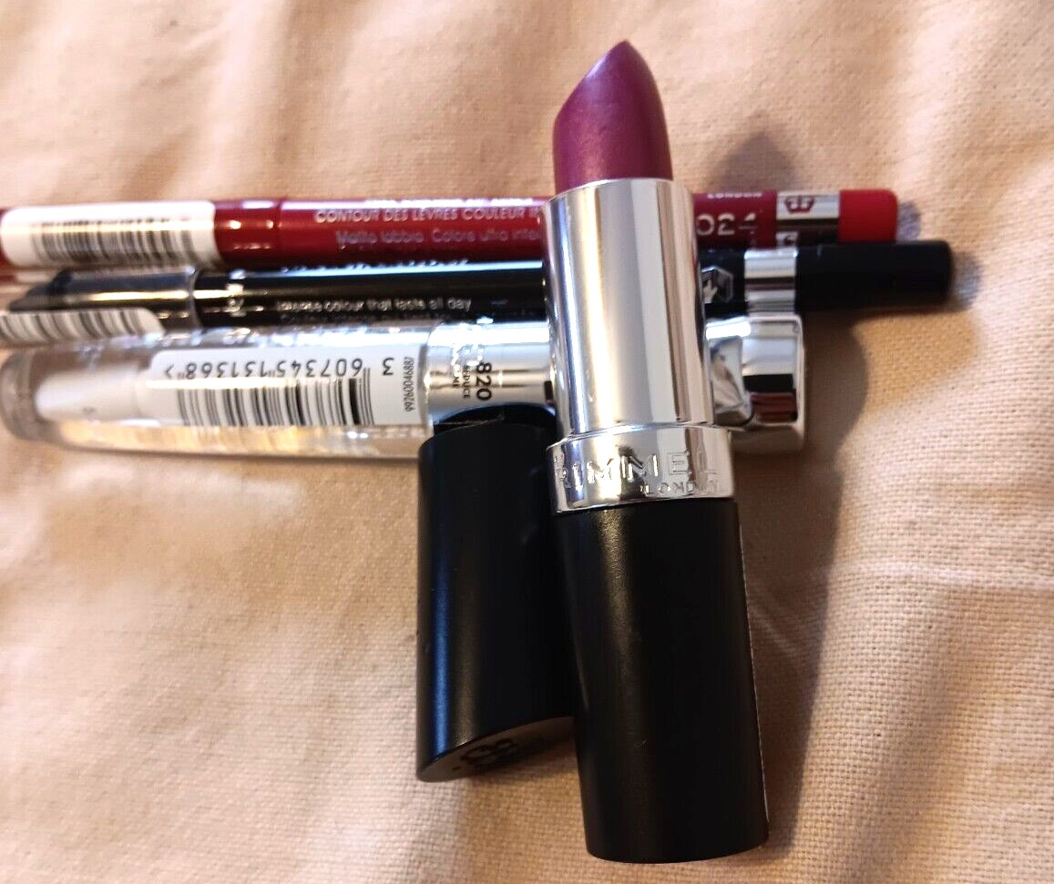 Rimmel London Lot Berry Lipstick Clear Lip Gloss Black Eye Red Diva Lip Liner
