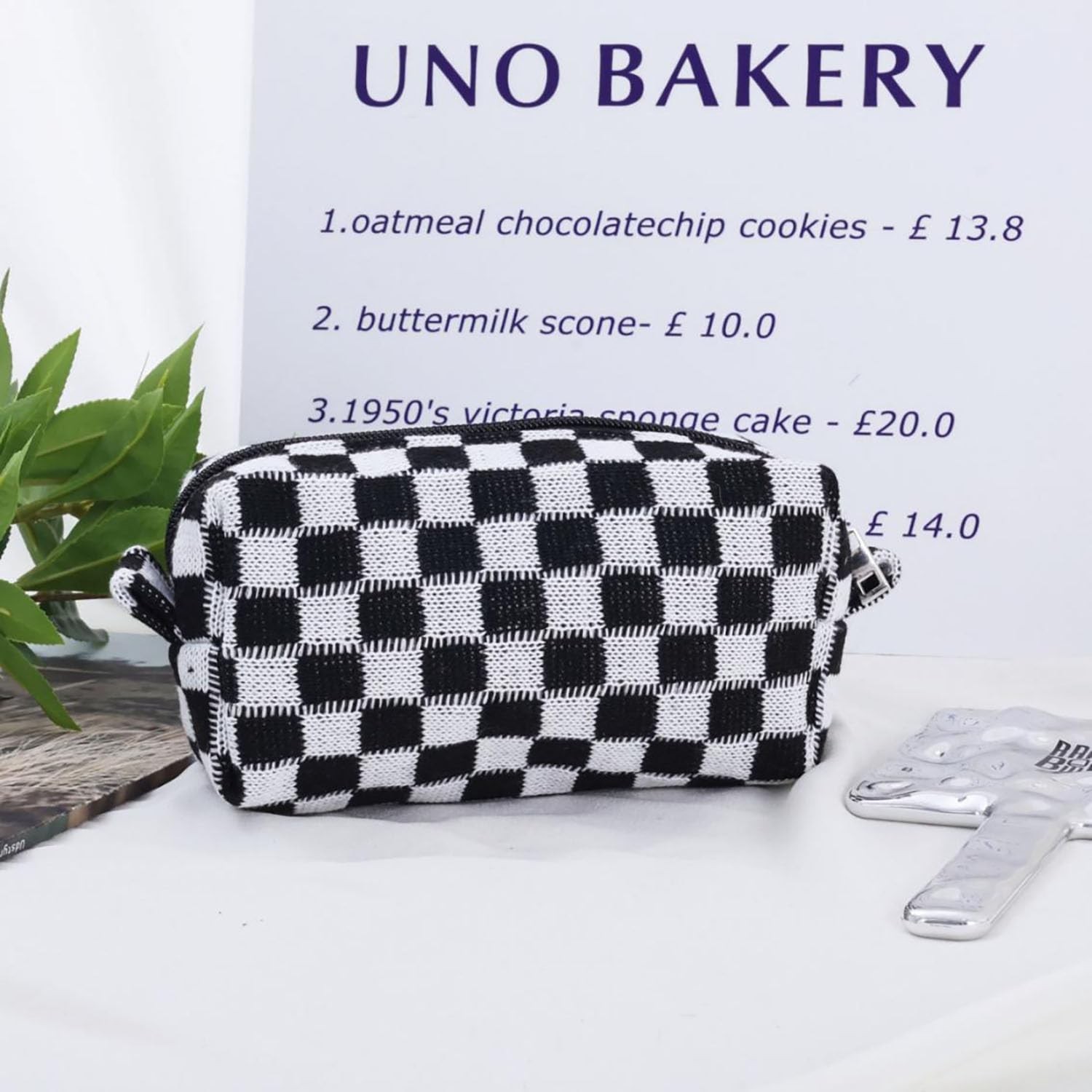 2Packs Checkered Makeup Bag Large Black and White Preppy Comestic Bag Set Tra…