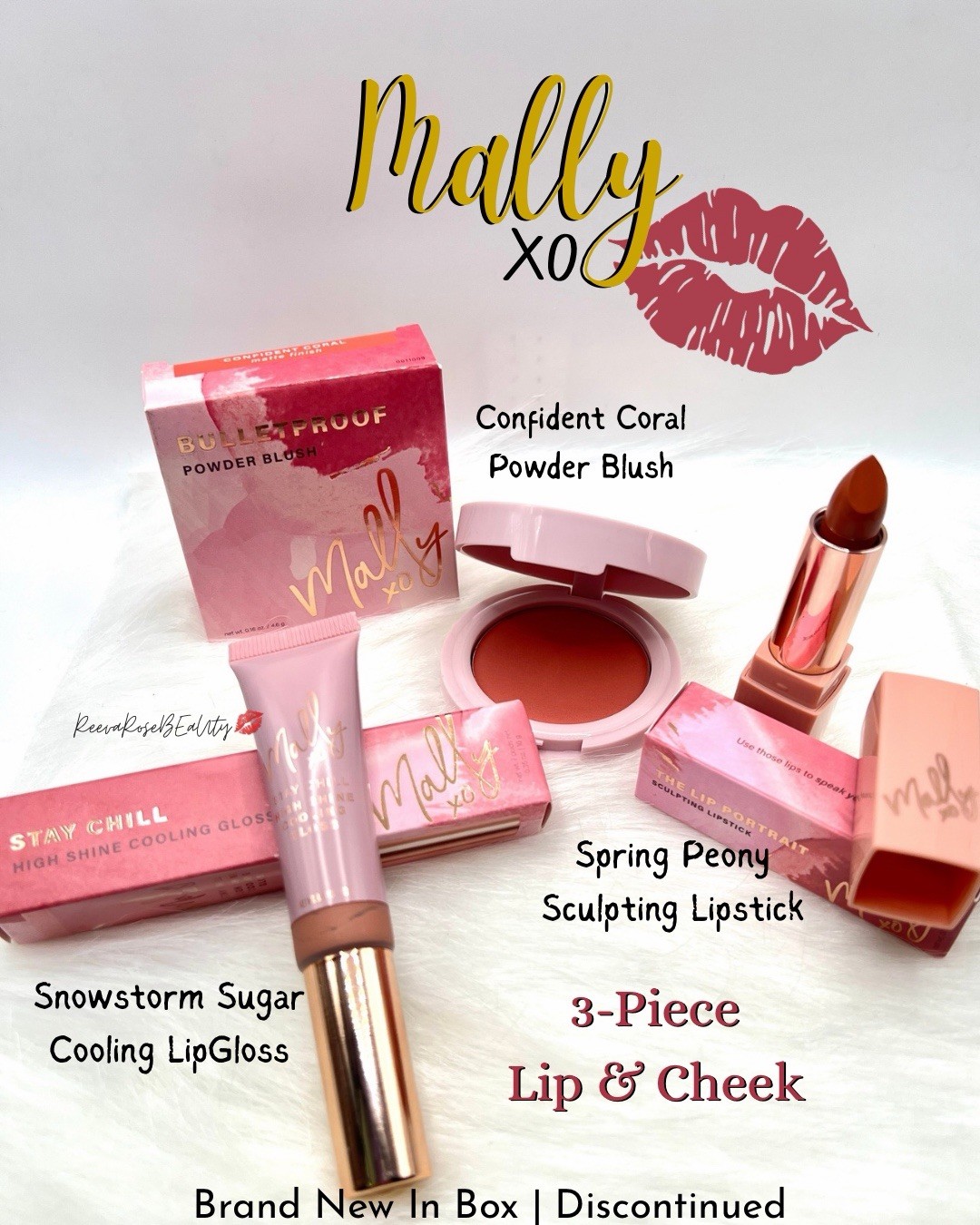Mally Beauty BNIB 3-Pc Makeup Lip & Cheek Set Discontinued Blush Lipstick Gloss