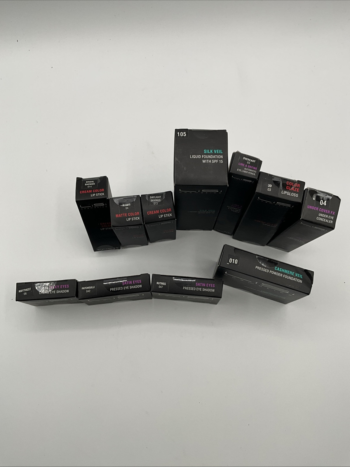NIB Lot of 11 LiSi Cosmetics Found., Lipstick Eye Shadow Concealer Lip Make Up