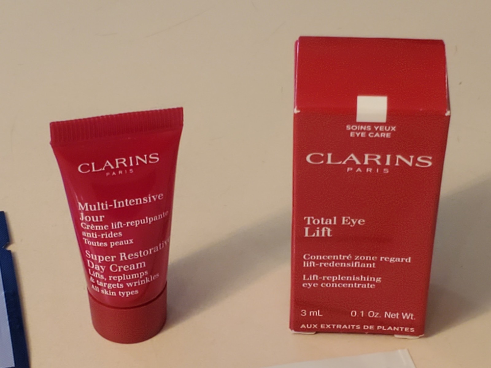 Cosmetics LOT (6) CLARINS Total Eye Lift 3ml, CLARINS Super Rostorative Day +++